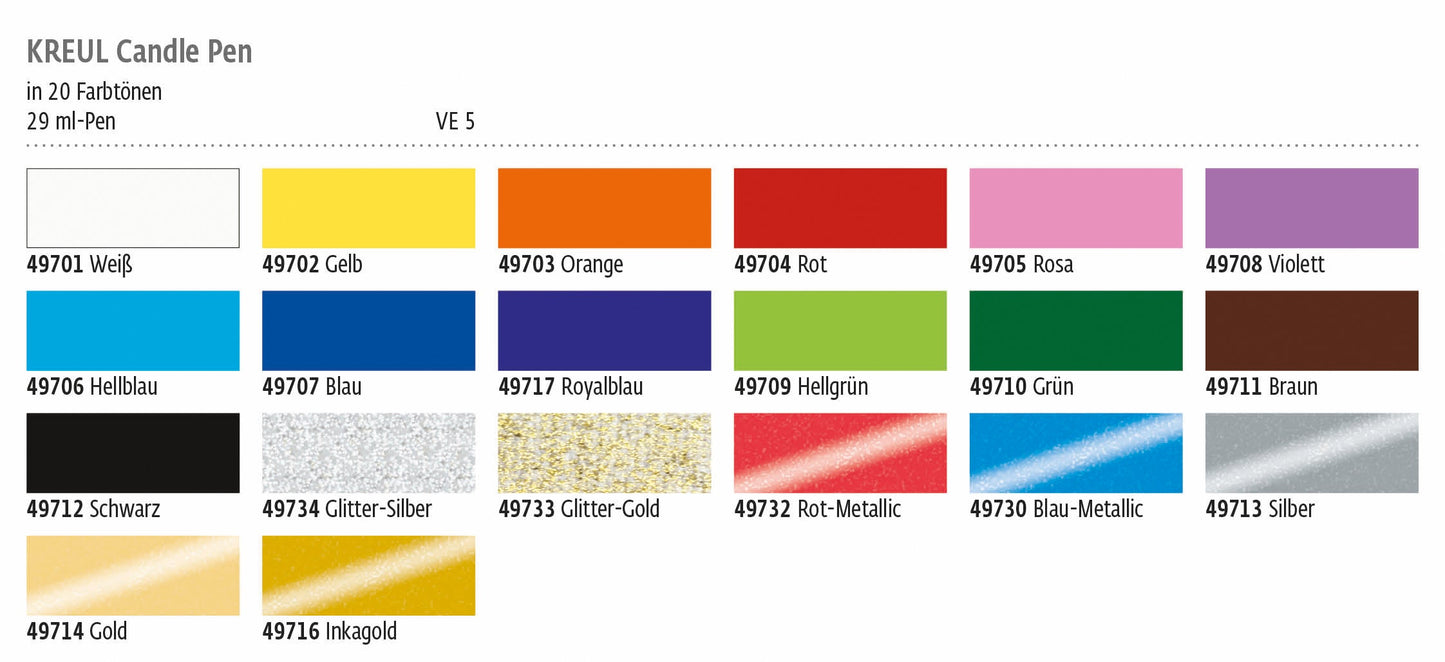 Alle verfügbaren Farben in Stiftformat von Kreul