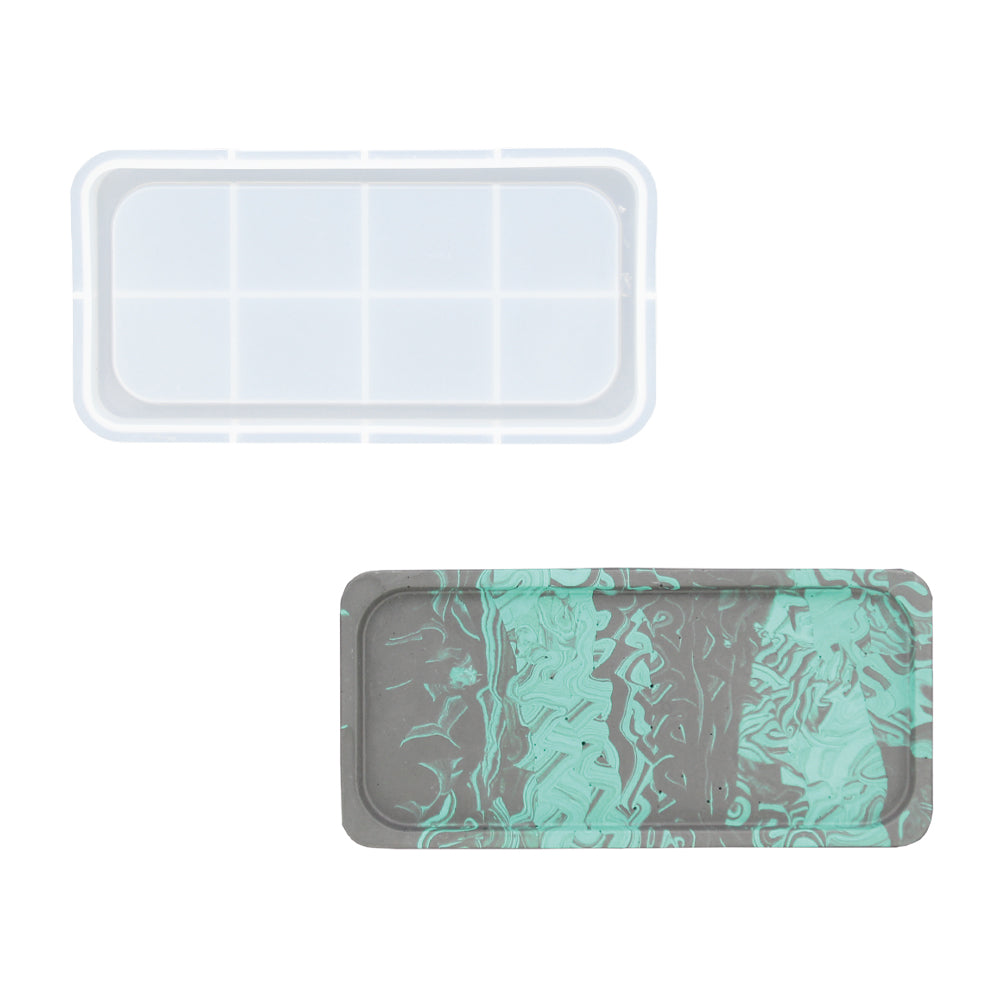 Silikonform zur Herstellung eines rechteckigen Trays mit Gießpulver wie Jesmonite, Keraflott und Raysin.