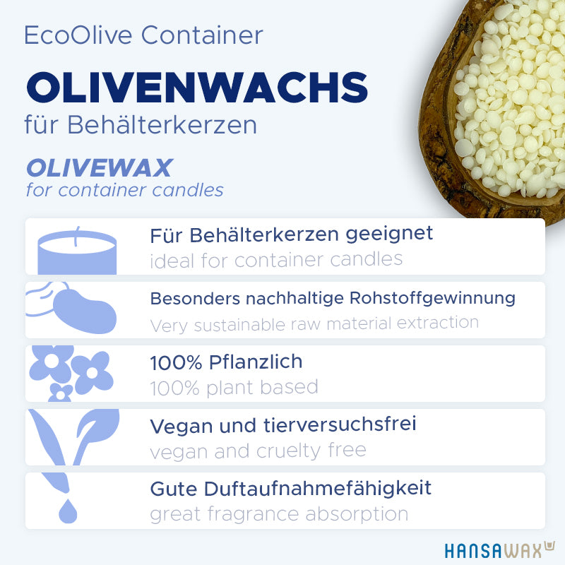 Cire d'olive pour bougies en pot 'EcoOlive Container'