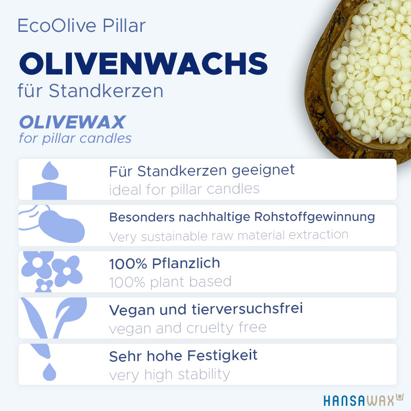 Cire d'olive pour bougies sur pied 'EcoOlive Pillar'