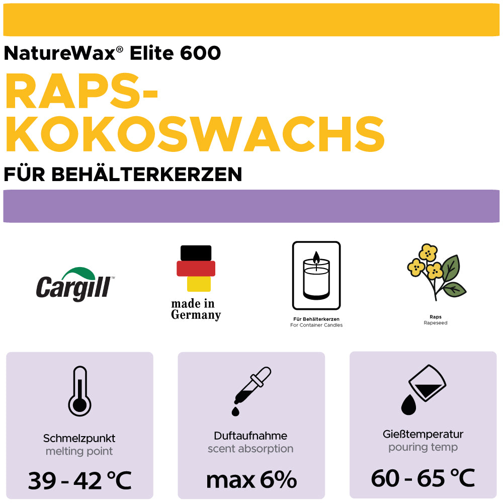 Cire de colza et de coco pour bougies en pot 'NatureWax® Elite 600'