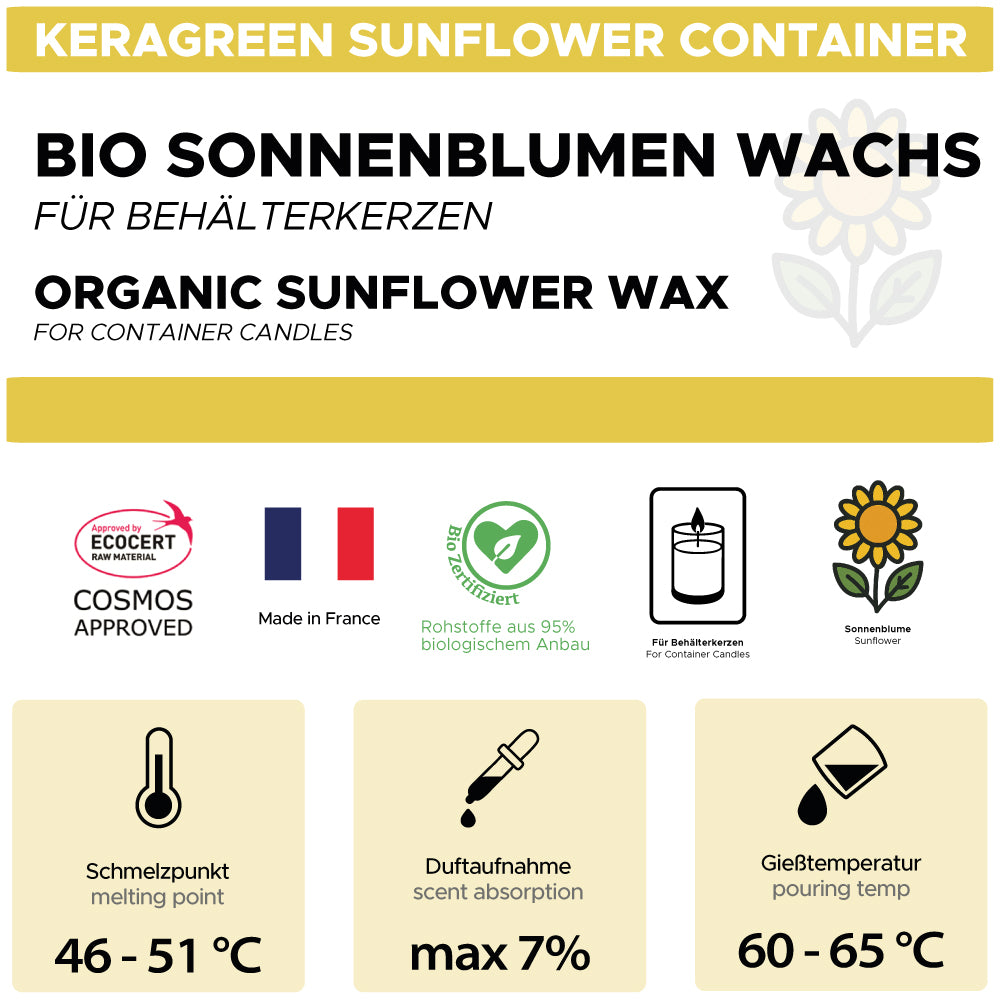 Organic sunflower wax for container candles 'Keragreen Sunflower Container'