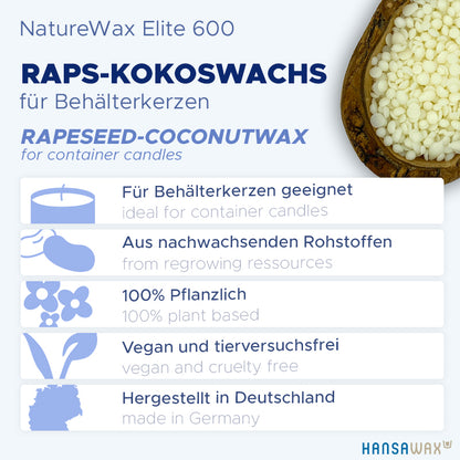 Cire de colza et de coco pour bougies en pot 'NatureWax® Elite 600'