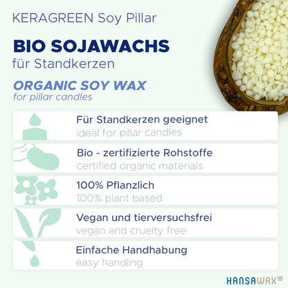 Organic soy wax for pillar candles 'Keragreen Soy Pillar'