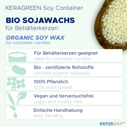 Cire de soja bio pour bougies en pot 'Keragreen Soy Container'